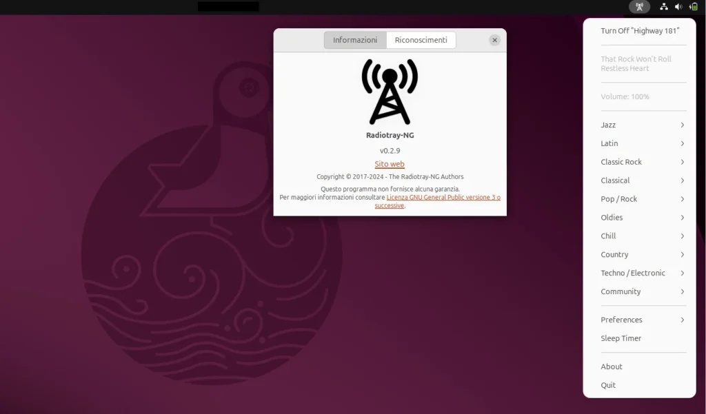 RadioTray-NG su Linux