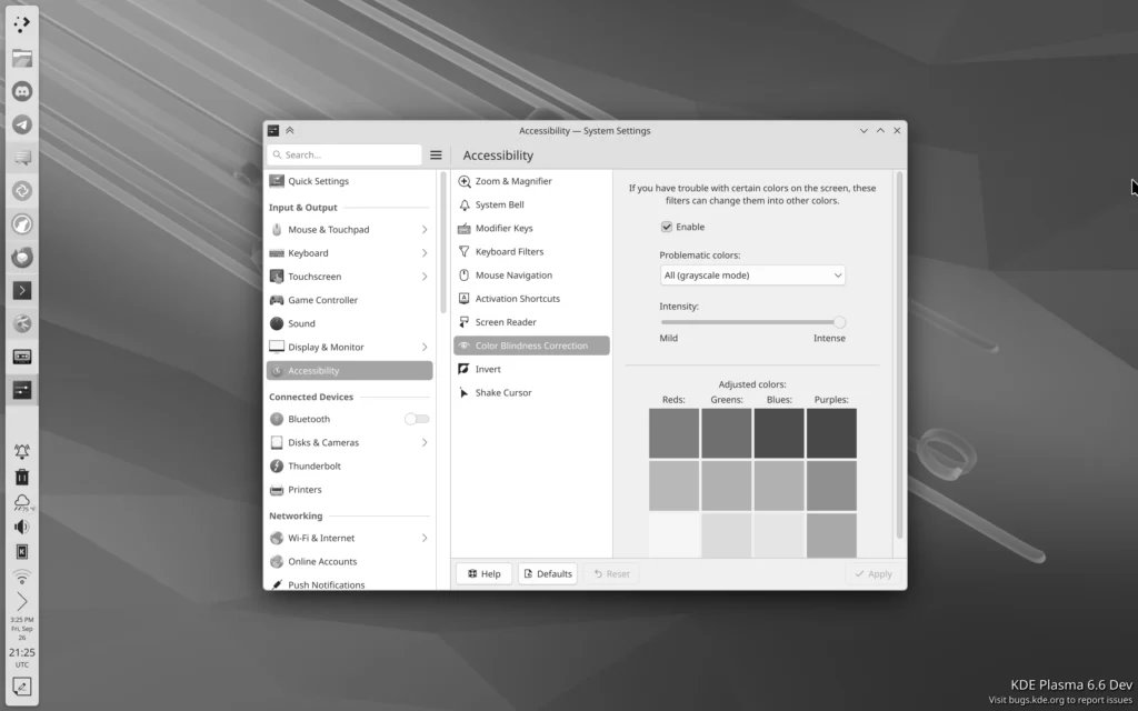 KDE Plasma 6.5 scala grigi
