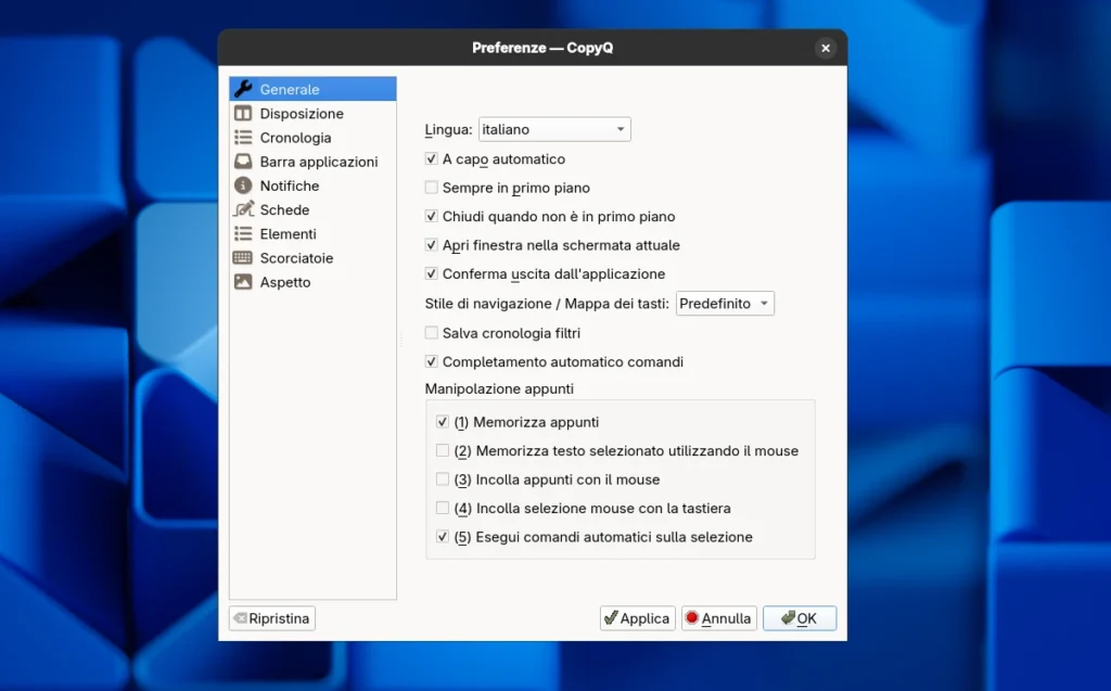 copyq preferenze